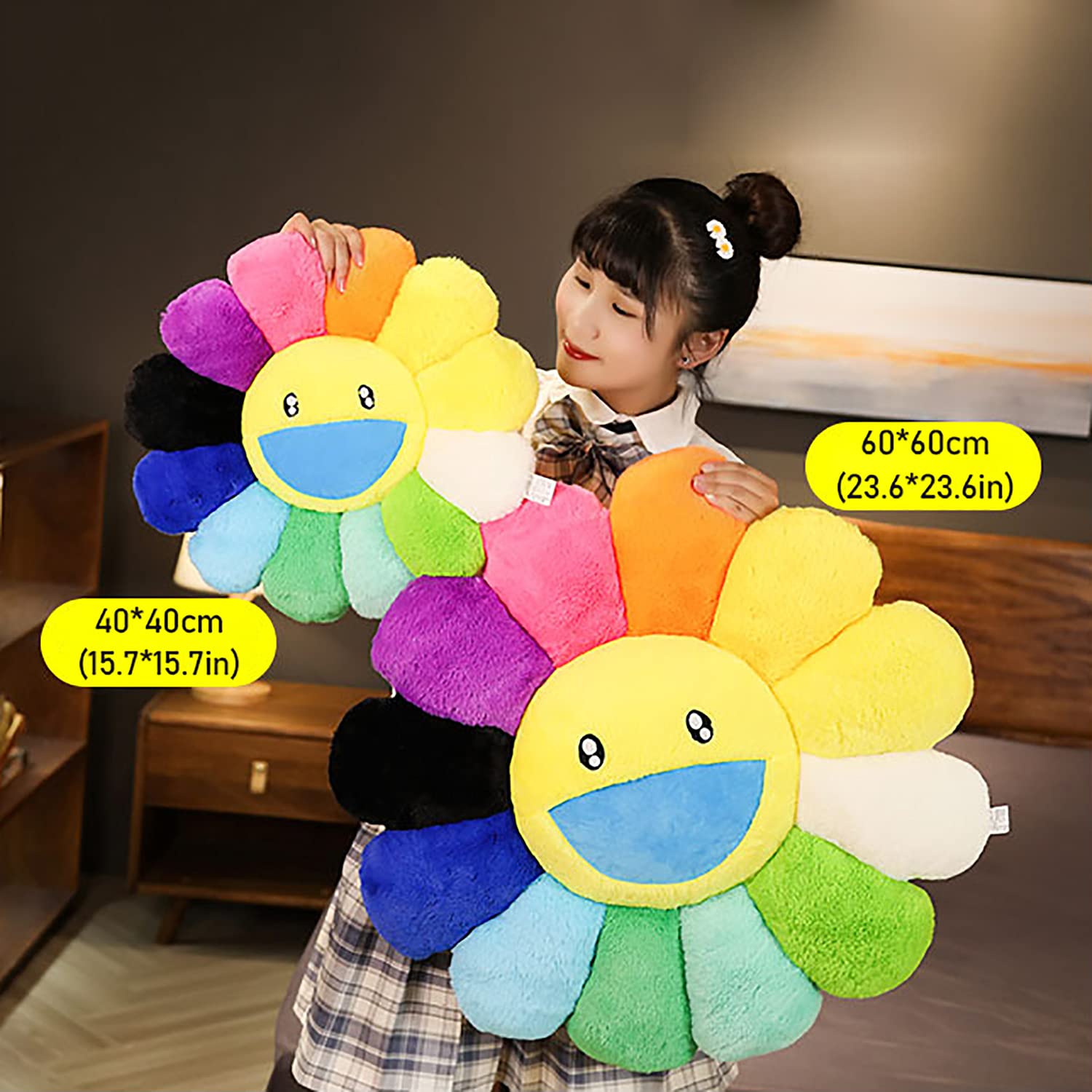 Amazon.co.jp: カラフルなひまわりぬいぐるみ枕 座布団、スマイリー